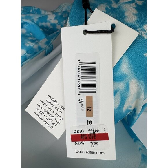 New Calvin Klein Swimwear 1 Piece Womens 12 Turquoise Floral Beach Travel Resort - Picture 6 of 7